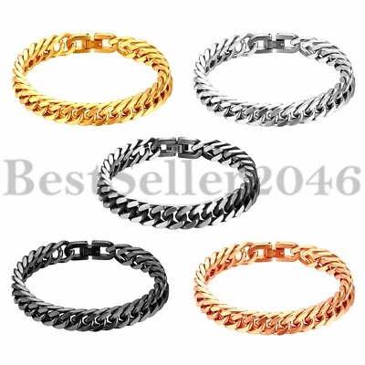 Motociclista Para Hombres Punk 10MM Bordillo Cubano Pulsera Rombo Eslabón Cadena Acero Inoxidable 8.3" Foto 1 de 4