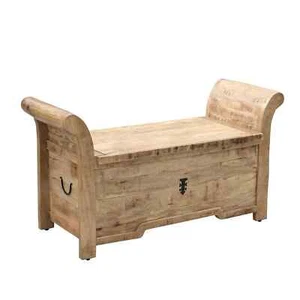 Bank ADNA braun Sitzbank massiv Mangoholz Truhe Schemel rustikal Antik-Finish - Bild 1 von 5