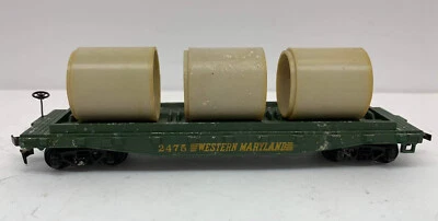 HO Scale Mantua Western Maryland Train Flat Car W/Culvert Pipe Load #2475 - Image 1 of 4