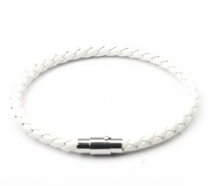 Men/ Woman’s Leather Bracelet Stainless Steel Magnetic Clasp Bangle White 20cm - Picture 1 of 1