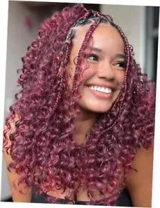 Boho Goddess Box Braids Crochet Hair for Black Women 7 14 Inch Burgundy 99J - Picture 1 of 7