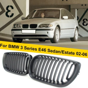 Matte Black Kidney Grille ABS Bumper Grill LH RH For BMW E46 Sedan 4-Door 02-06 - Foto 1 di 12