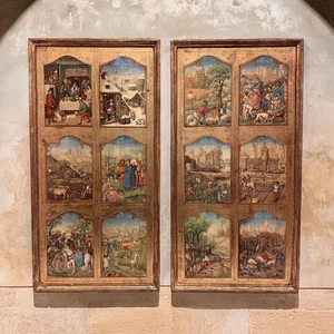 Pair Vintage Florentine Gilded Wall Panels with Medieval Scenes 10 x 18 Each - Picture 1 of 12