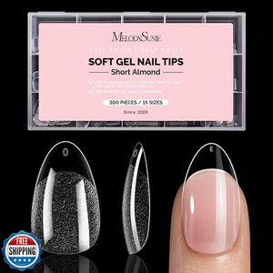 MelodySusie Short Almond Nail Tips - 300Pcs Clear Acrylic, Half Matte Full Co - Picture 1 of 5