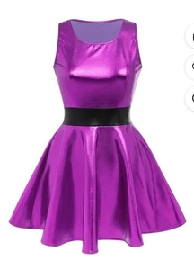 Metallic Club Rave Skater Dress Tank Style Purple Shine Lined Stretchy LG Mini - Picture 1 of 11