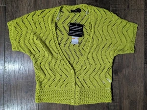 Cárdigan recortado Jones New York lima crochet mezcla de algodón botón delantero talla S - Imagen 1 de 14