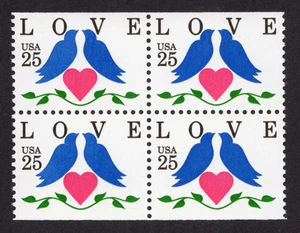 Scott #2441 Love Birds Booklet Block of 4 Stamps - MNH - Picture 1 of 1