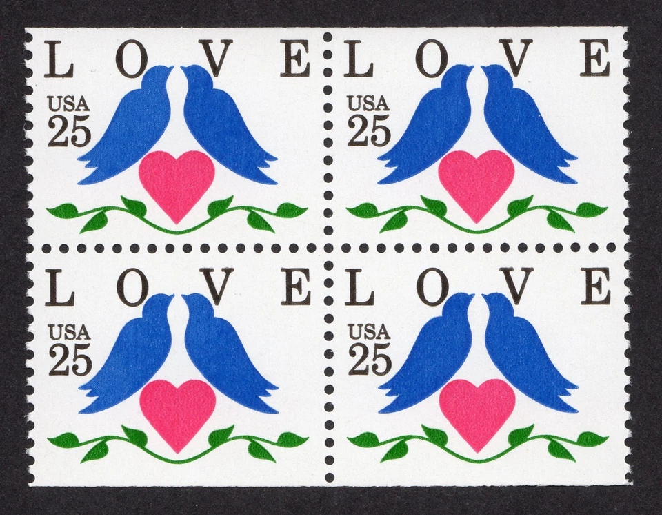 Scott #2441 Love Birds Booklet Block of 4 Stamps - MNH - Image 1 of 1