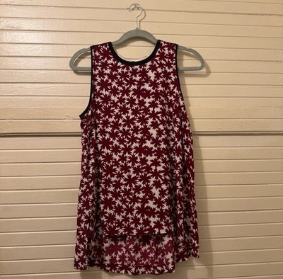 Madewell 100% Silk Canal Red Floral Tank Top Sz M Preppy Casual Festive - Image 1 of 4