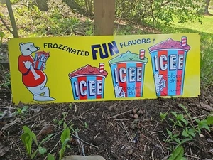 GIANT Porcelain ICEE Frozenater Sign Beverage slushy Gas Restaurant Garage - Picture 1 of 6