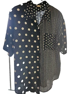 Camicia donna Impressions XL nera bianca a righe a pois poli con bottoni taglia 16 - Foto 1 di 7