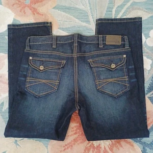Men's EXPRESS Blake Loose Fit Boot Cut Blue Jeans 38 X 34 - Picture 1 of 2