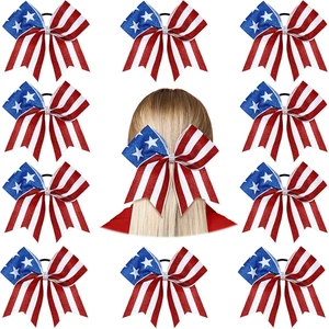 10 Pcs 4Th of July Glitter Cheer Hair Bows 8'' Patriotic Cheerleader Hair Bows R - Picture 1 of 12