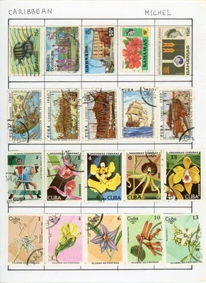 Five album pages with ~60 Central America Caribbean islands used stamps - Image 1 of 4