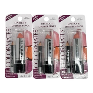 (3) Colormates CORAL SPLASH Lipstick & Lipliner Pencil #62623 New Sealed - Picture 1 of 3