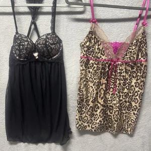 Lote de Lencería S Babydoll de Encaje Negro y Estampado de Leopardo Rosa Borde Peluche Sexy Boudoir - Imagen 1 de 11