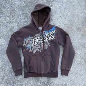 Felpa con cappuccio vintage Fox Racing Sasquatch uomo piccola foderata in pelliccia sintetica marrone logo Y2K - Foto 1 di 5
