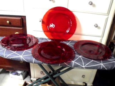 SET OF 4 STAINED RED RUBY GLASS 13 1/4" CHARGERS - Image 1 of 4