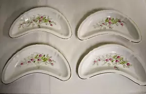 4 Crescent Moon Antique Lafayette Porcelain Bone Dishes Gold Trim Flowers 7"x 3" - Picture 1 of 7