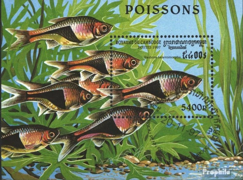 Camboya bloque 233 (edición completa) usado 1997 peces tropicales Foto 1 de 1