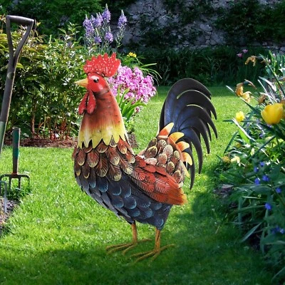 chisheen Rooster Decor Garden Statue Metal Chicken Yard Art Sculpture Outdoor... - Image 1 of 4