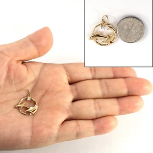 14kt Yellow Gold Double Dolphins in Circle with C.Z Charm - Picture 1 of 8