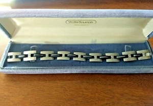 ARMBAND Herren Gebürstet Modern Jugendstil Stahl Glieder Schwarz Silber Besatz 7,75" Neu im Karton - Bild 1 von 8