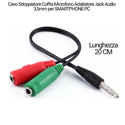 Cavo Sdoppiatore Cuffia Microfono Adattatore Jack Audio 3,5mm per SMARTPHONE PC - Immagine 1 di 4