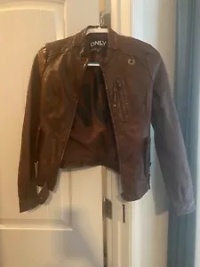 Leather Jacket Brown Women Size 36 Fits equivalent to XS Good Condition - Picture 1 of 4