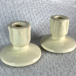 2 Vintage Pfaltzgraff 238 Candlesticks Art Deco Arts & Crafts c.1930 Cream Ivory - Picture 1 of 21