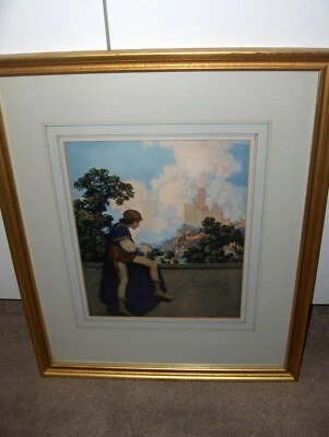 Vntg Maxfield Parrish Framed Art Print The Knave Watches Violetta Depart 10 x 12 - Image 1 of 4
