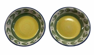 2 TRISA Hand Painted Salad Soup Cereal Bowls Green Yellow 8” - Picture 1 of 11