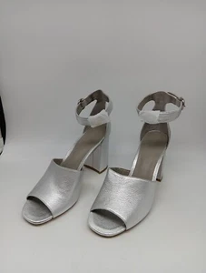 Joie Lahoma Silver Leather Heels Sandals- WOMENS- SIZE 8- 0917 - Picture 1 of 24