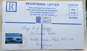 FALKLAND ISLANDS 2001 ONE POUND REGISTERED POSTAL STATIONERY COVER FOX BAY - Picture 1 of 2