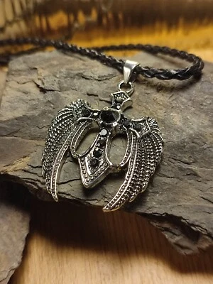 Halskette Kruzifix Christen Gott Jesus Glaube in Silber Mittelalter Kreuz Flügel - Bild 1 von 4