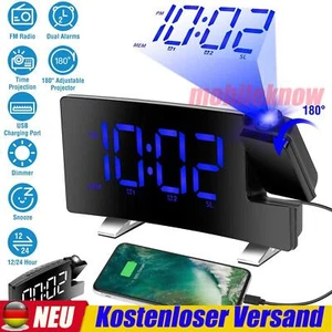 LED gekrümmter Bildschirmmit Projektion Digital Funkuhr Dimmbar Tischuhr Alarm - Bild 1 von 27