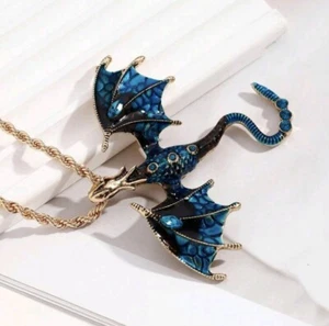 Collier Dragon, Dégradé De Bleu Et Strass, 60 Cm, Neuf - Imagen 1 de 1