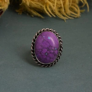 Silver Plated Solid Ring for Women Purple Turquoise Ring All Sizes - Picture 1 of 3
