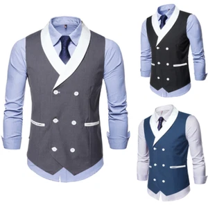 Men's Suits Vest Shawl Lapel Double Breasted Formal Business Wedding Waistcoats - Picture 1 of 8