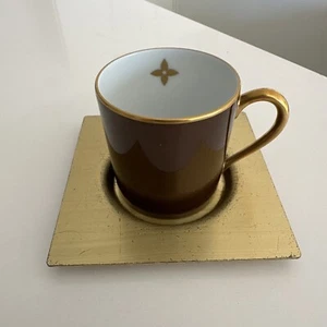 LOUIS VUITTON COFFEE CUP TEA CUP PORCELAIN BRONZE TALL COFFEE SET BROWN MONOGRAM - Picture 1 of 12