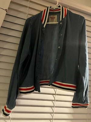 Mossimo Supply Co. Light Blue Denim Snap Button Jacket M With Red and White trim - Image 1 of 4