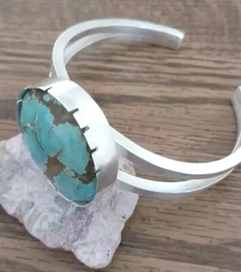 Sterling Silver Bracelet, Big chunk of  No. 8 turquoise from Battle Mt. - Picture 1 of 2