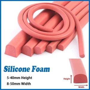 Red Silicone Foam Sponge D-shape Sealing Strip 5-40mm Height 8-50mm Width - Picture 1 of 6