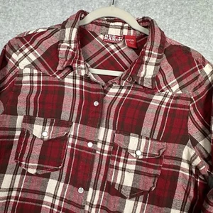Red Ranch Flannel Shirt L Red Plaid Pearl Snaps Y2K Western Double Front Pockets - Picture 1 of 11