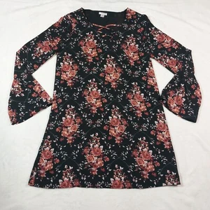 XHILIARATION DAMEN SCHWARZ BLUMEN ROSENMUSTER BOHO LANGARM KLEID GRÖSSE SMALL - Bild 1 von 8