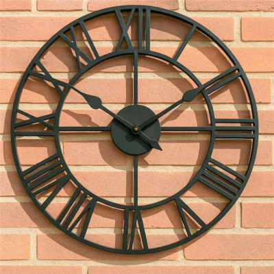 Large Outdoor Garden Wall Clock Big Roman Numerals Giant Open Face Metal 60CM UK - Image 1 of 4