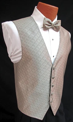 Men's Champagne Tuxedo Vest, Bow Tie & Pocket Square Set – USA Made - Medium - Image 1 of 4