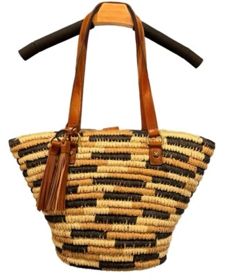 Bolso de Mano Patricia Nash Tinella Tejido Especial Paja y Cuero Nuevo con Etiquetas $249 Foto 1 de 4