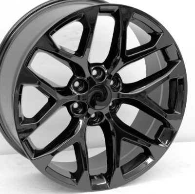 22" Gloss Black Snowflake OE Style Wheels 22x9 6X5.5 +24 GMC Sierra Chevy Truck - Image 1 of 4
