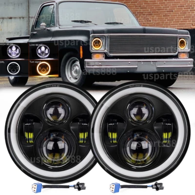 2pcs Fit GMC C15 C25 C35 1975 1976 1977 1978 7'' Round LED Headlights Hi-Lo Beam - Image 1 of 4